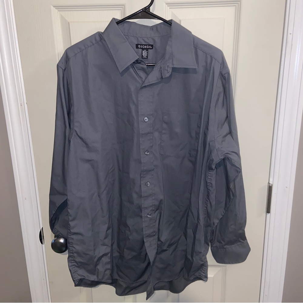 George mens gray button down shirt Large 16 16.5.